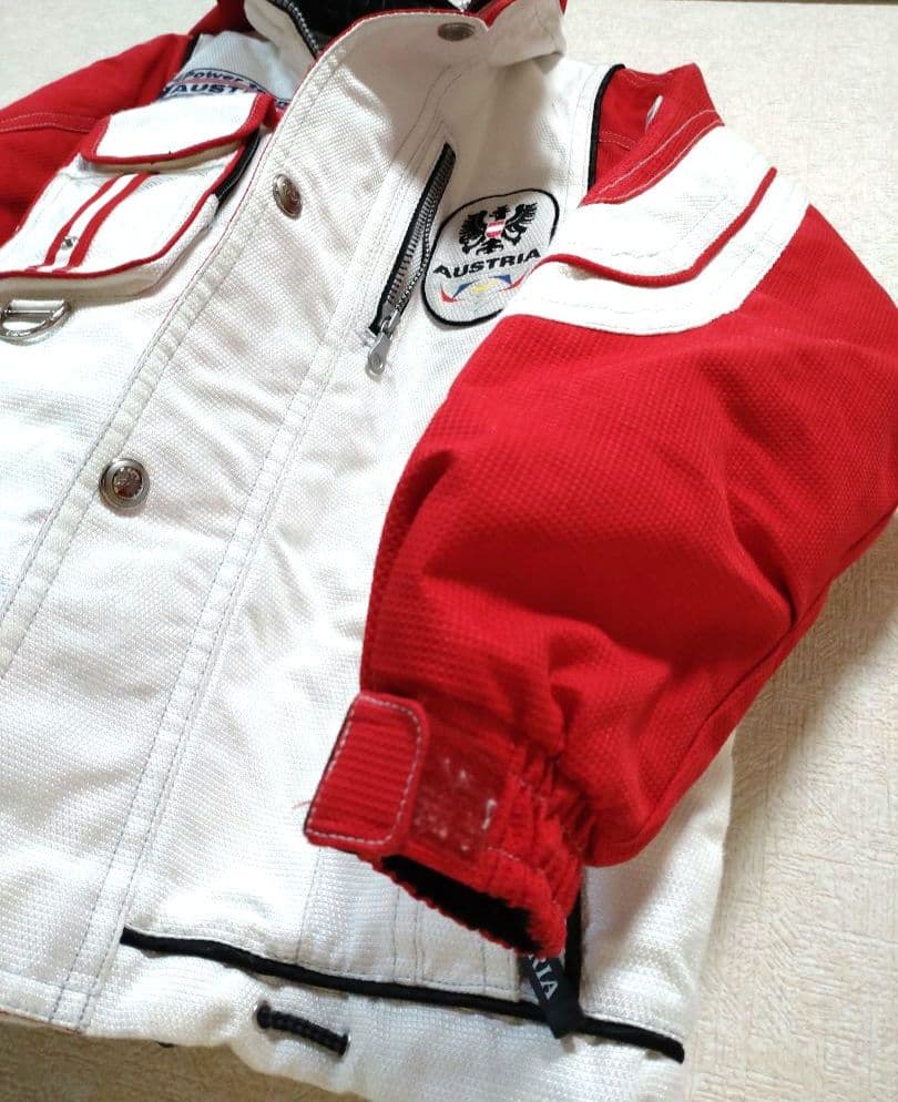 asics Power Austria スキーウェア 赤/白 フード付き