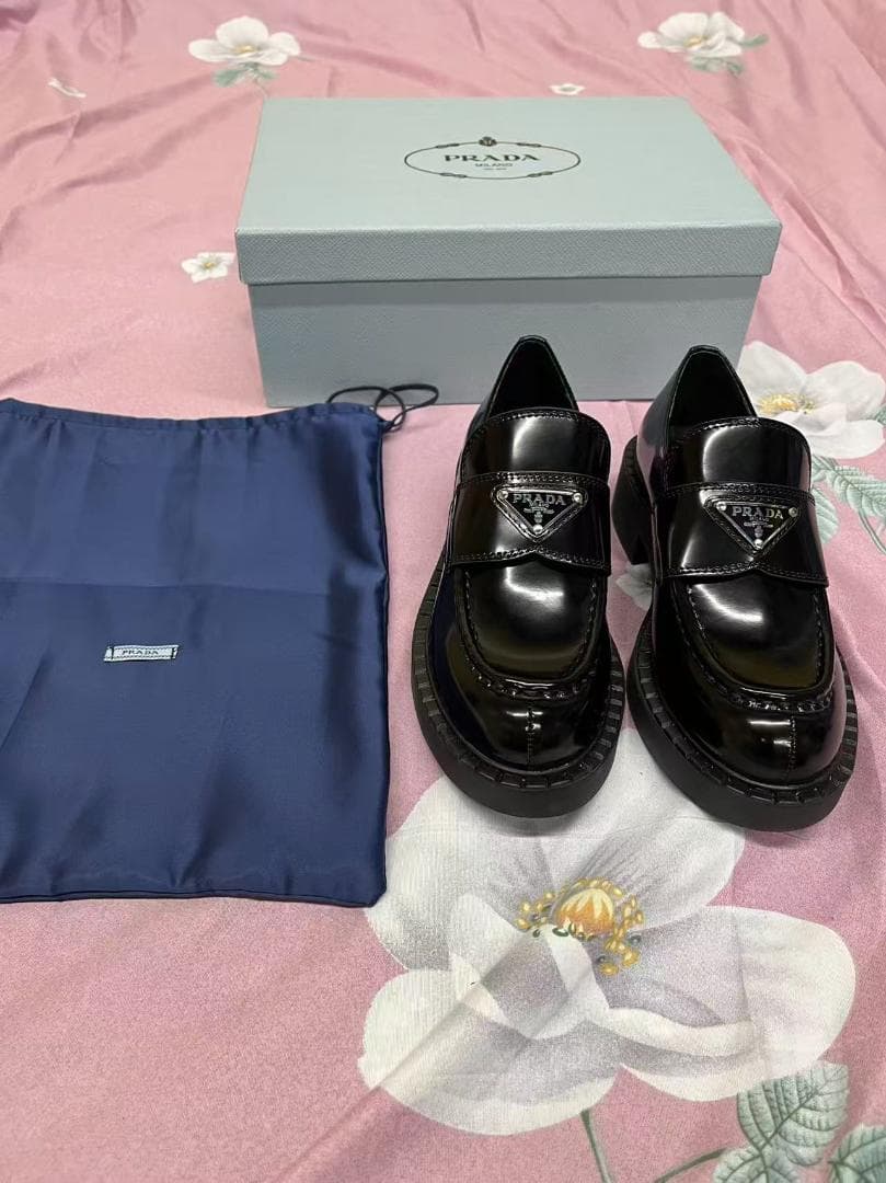 極美品 PRADA ブラック ローファー 厚底 37