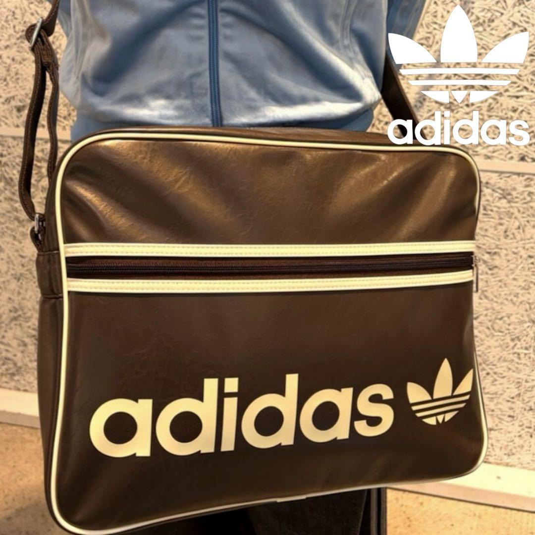新品⭐️adidas フェイクレザー バッグ OG エアライナー ダークブラウン