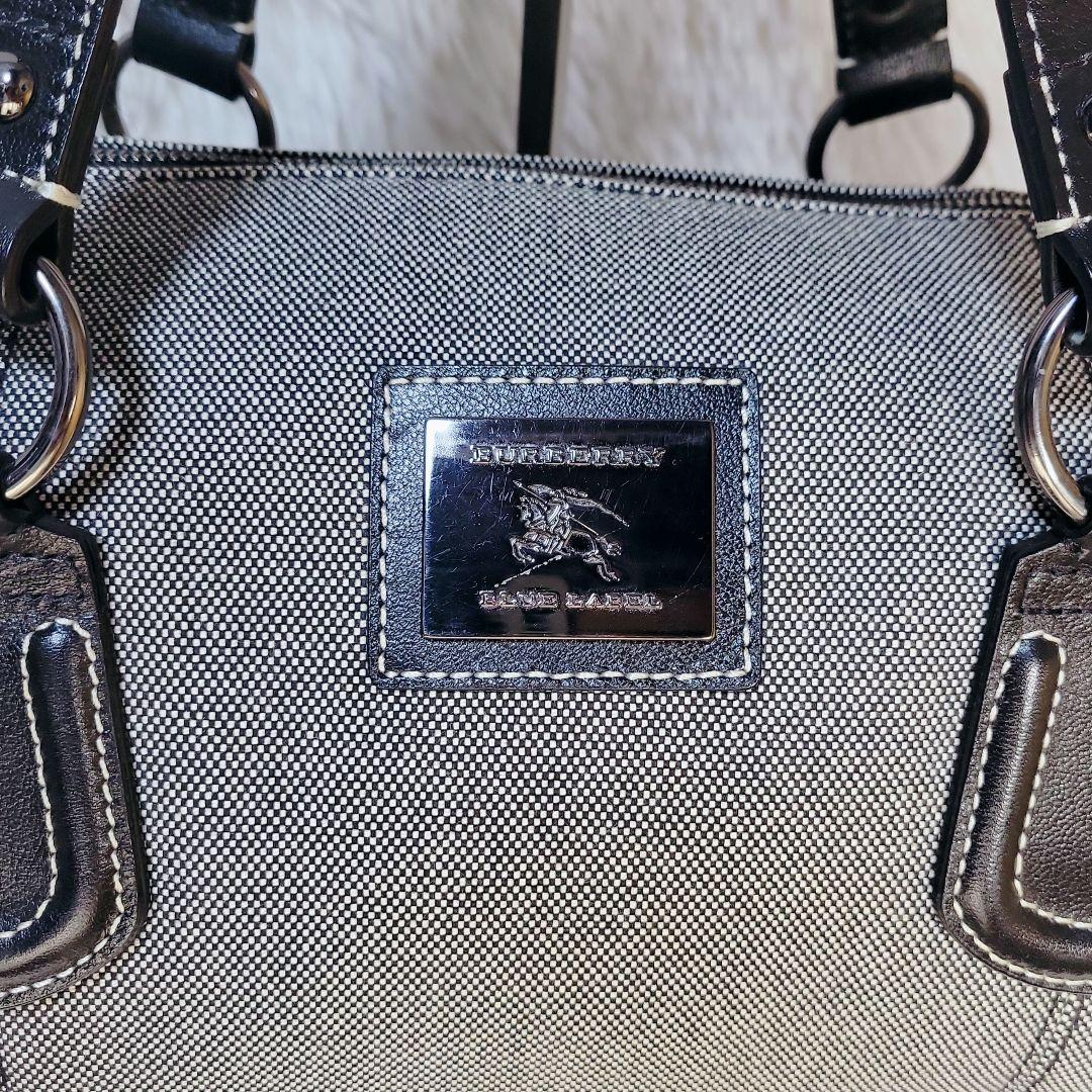 希少✨バーバリー ボストン ハンドバッグ　キャンバス レザー　ロゴプレート