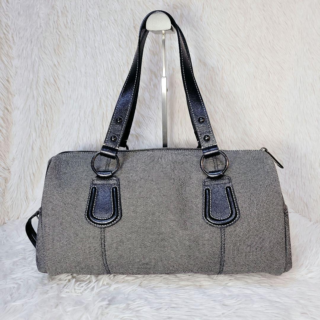 希少✨バーバリー ボストン ハンドバッグ　キャンバス レザー　ロゴプレート