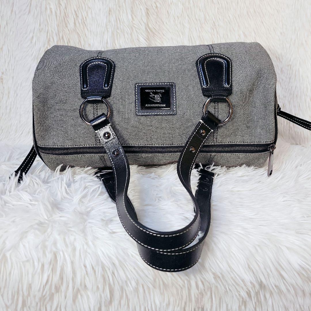 希少✨バーバリー ボストン ハンドバッグ　キャンバス レザー　ロゴプレート