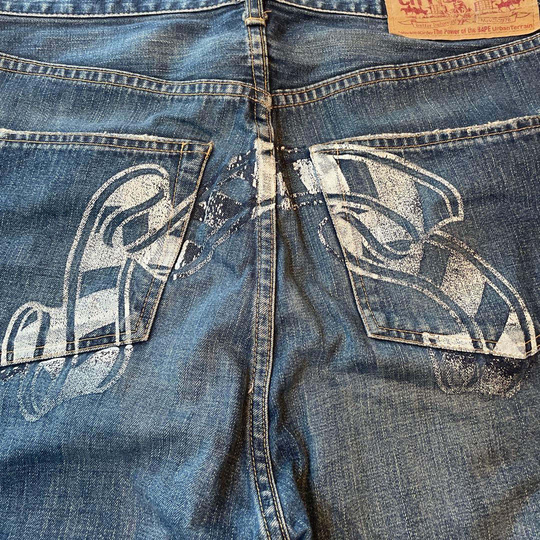 APE デザインデニムパンツ 顔プリント
