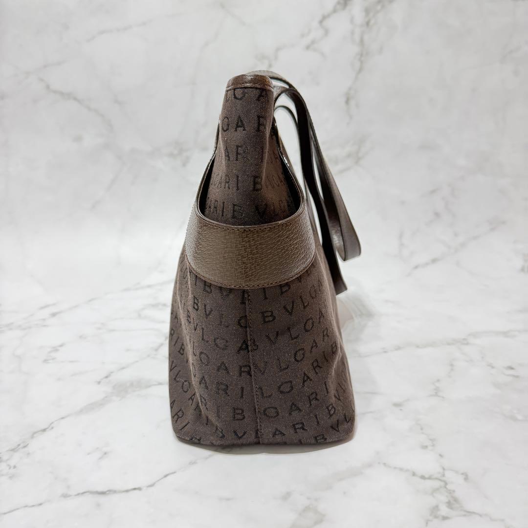 【美品】 BVLGARI ロゴマニア レザーハンドル トート ショルダーバッグ