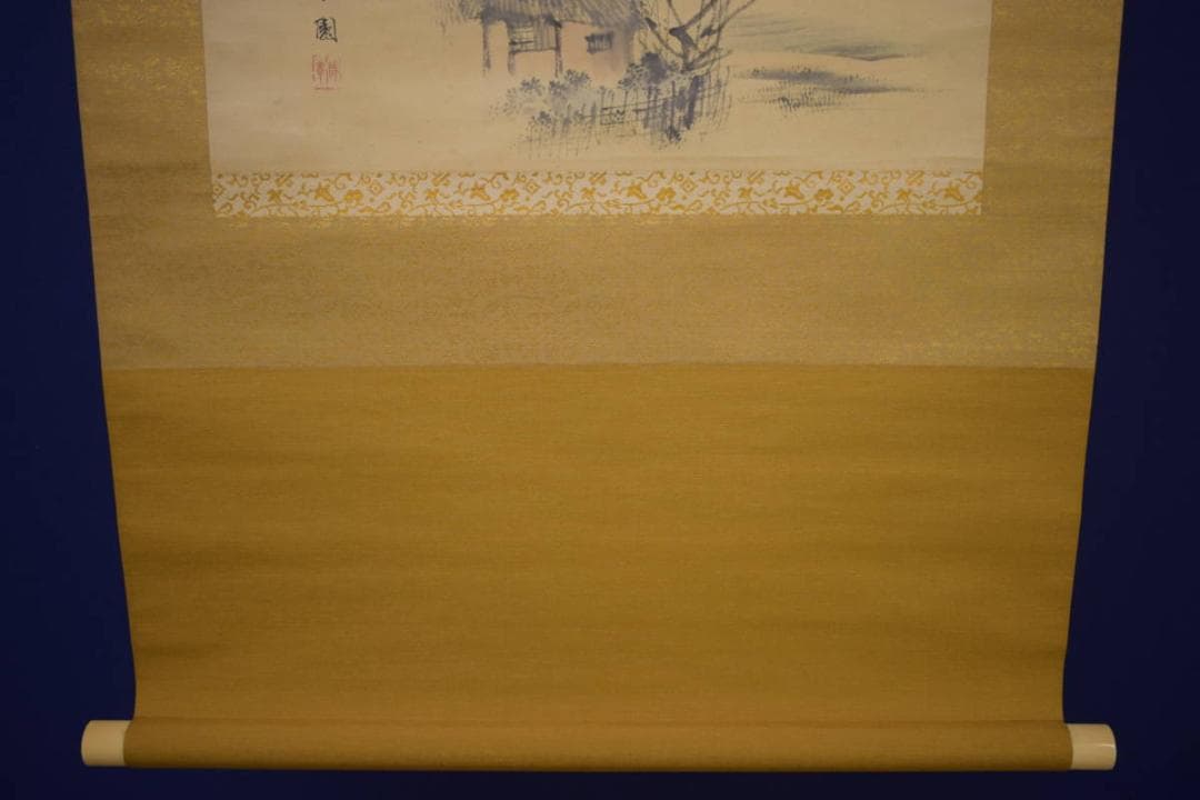 真作/西山芳園/山水/民家図/布袋屋掛軸HI-862