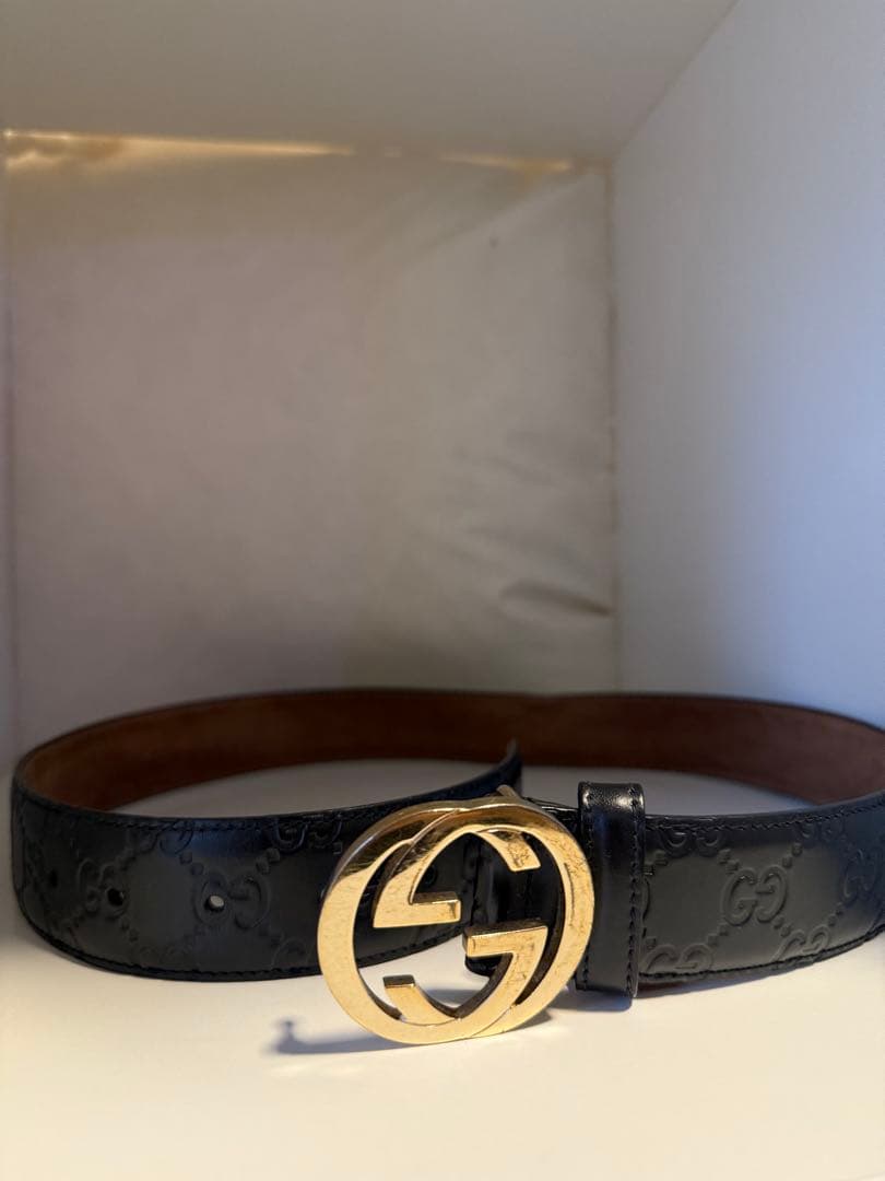 シ*ン様 GUCCI グッチ ベルト GGマーモント レザー ブラック ゴールド