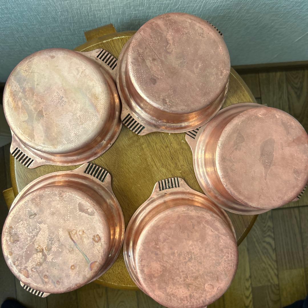 銅製 丸型鍋 5個セット 蓋付き　14センチ