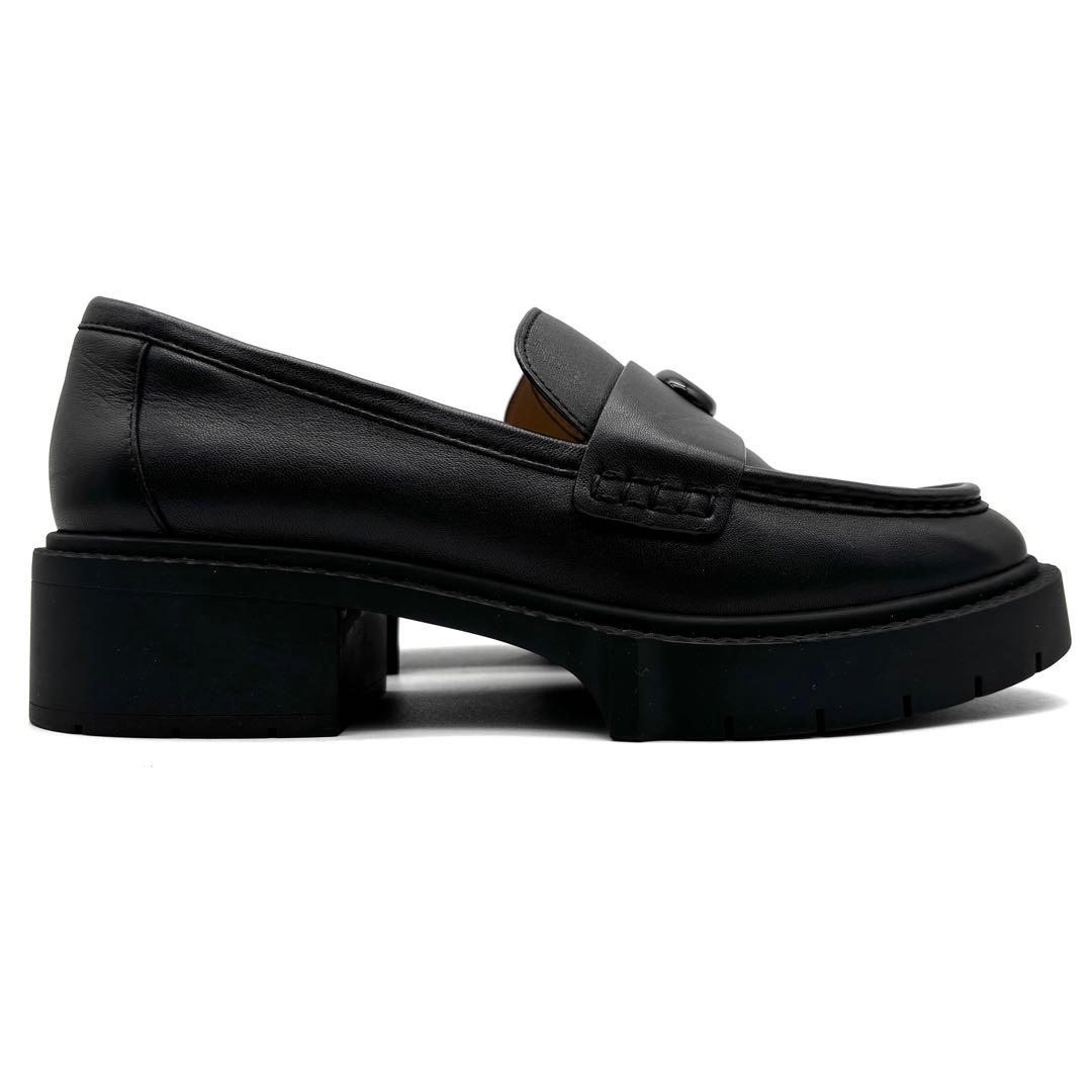 未使用保管品 コーチ リア ローファー C金具 レザー レディース 23cm 黒