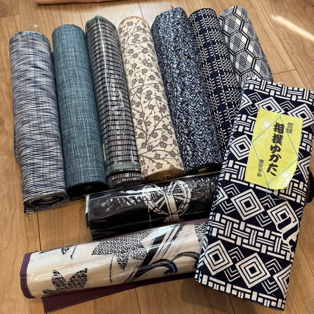 格安 リメイク　素材　 まとめ売り　着物　和服　10点　本染　浴衣　反物　三勝染