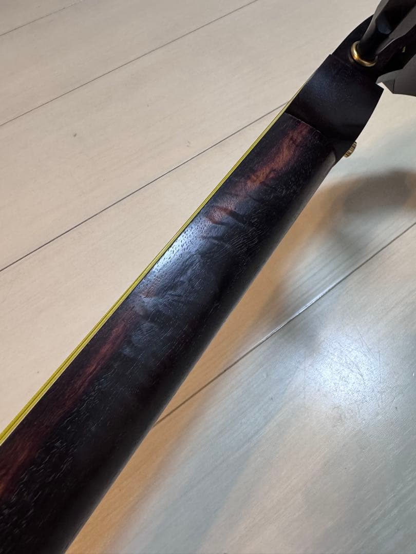 民謡三味線　中棹　紅木　地唄　二本溝　片面皮やぶれあり