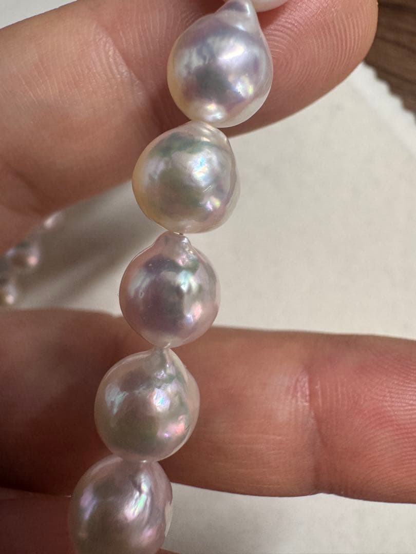 新品　てりツヤ花珠級干渉色抜群アコヤパールネックレス