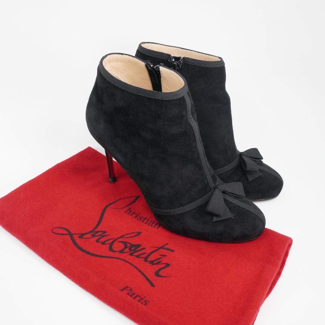 ルブタン 23cm 黒スエードリボン付きブーティ バレンタインデー最適