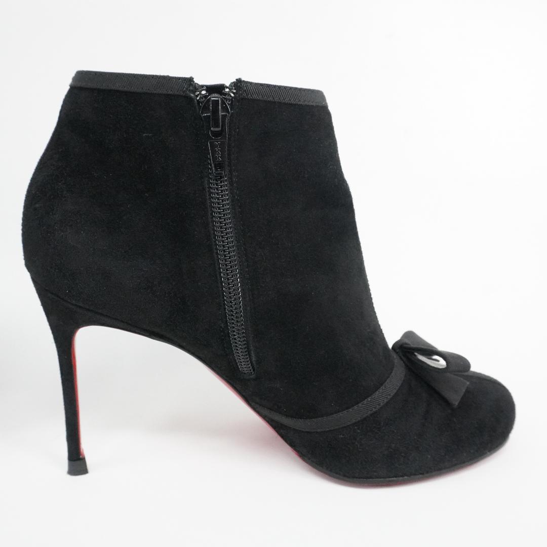 ルブタン 23cm 黒スエードリボン付きブーティ バレンタインデー最適