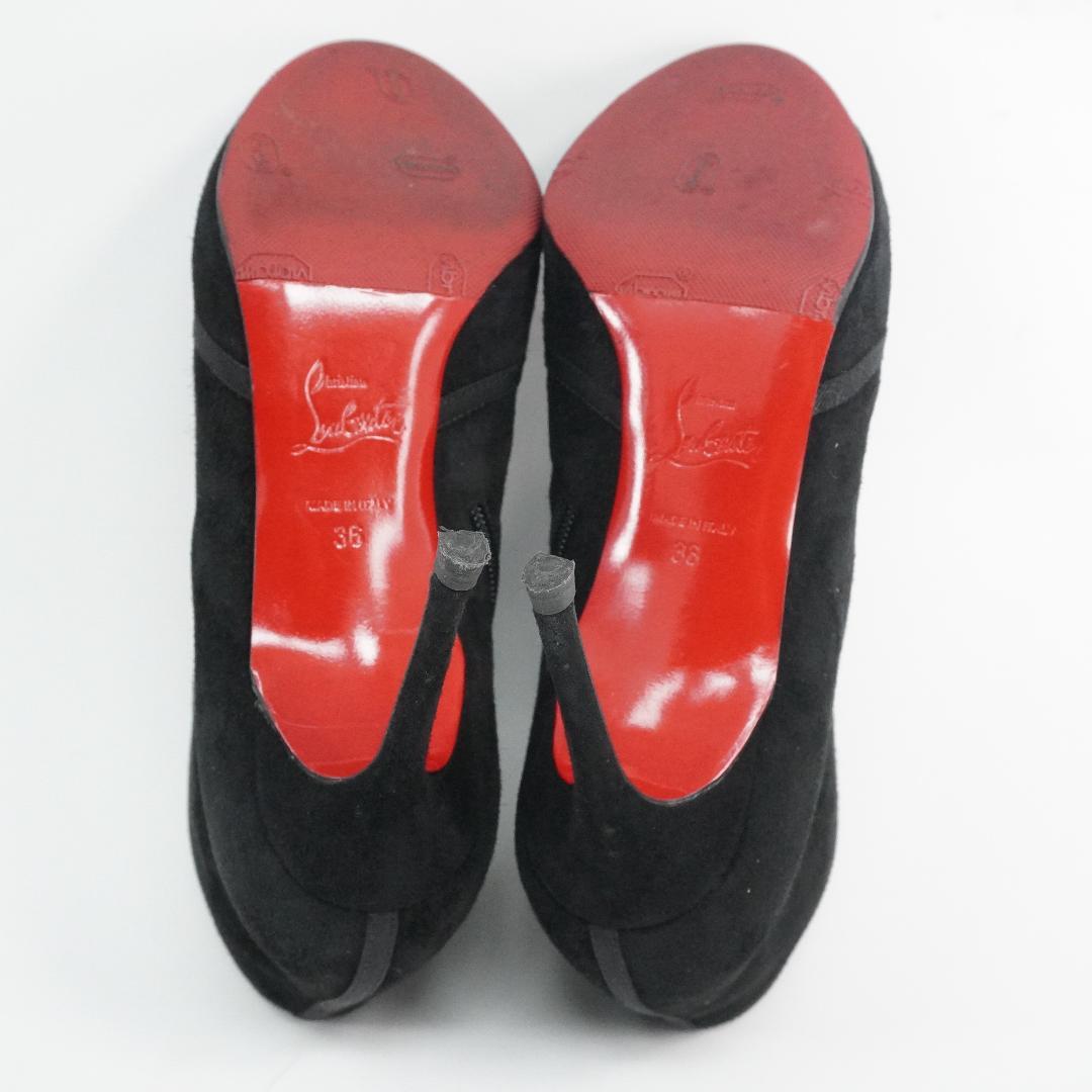 ルブタン 23cm 黒スエードリボン付きブーティ バレンタインデー最適