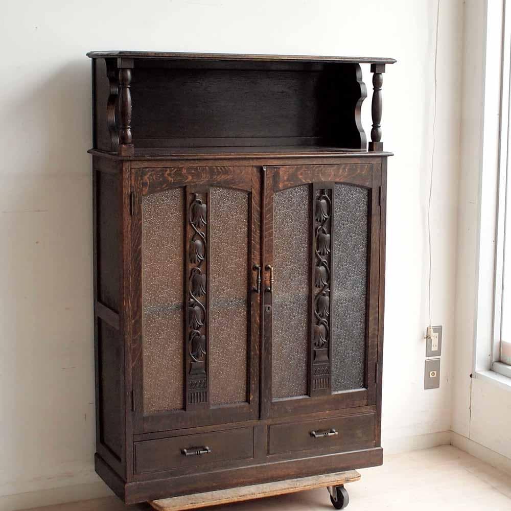 昭和レトロ 落ち着いた木味のキャビネット ダイヤガラス ZR24225