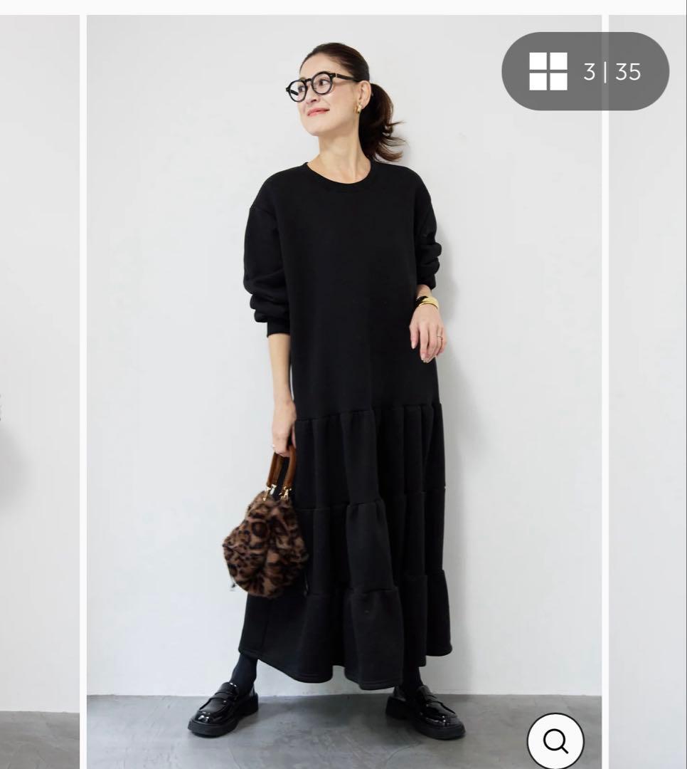 plusotoha 裏起毛ティアードワンピース ブラック新品未使用タグ付き