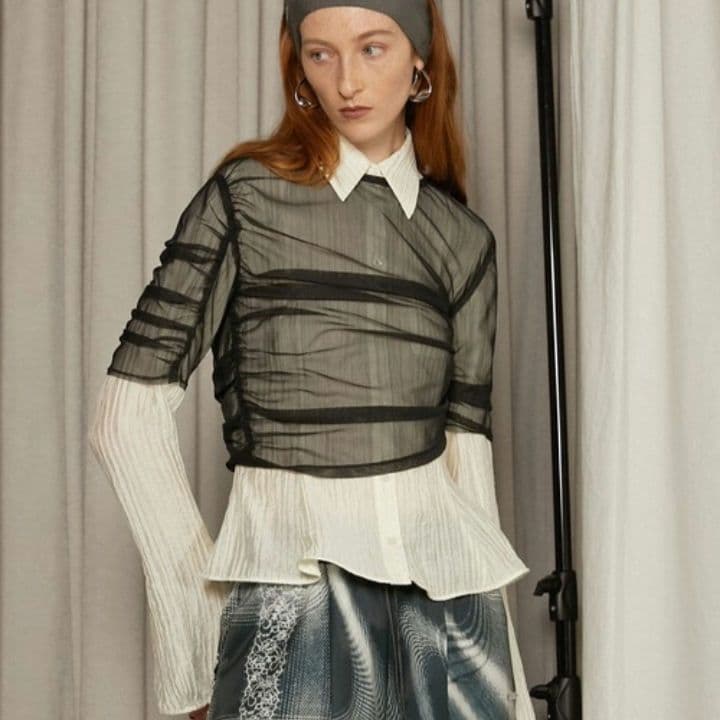 PRANK PROJECT チュールレイヤードフリルヘムジャガードシャツ