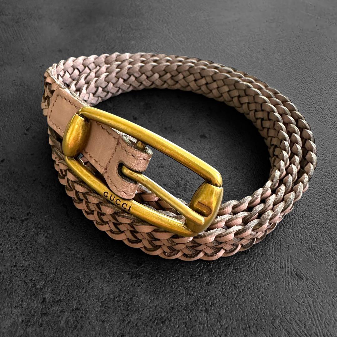 小物 GUCCI Braided leather belt Smoky pink