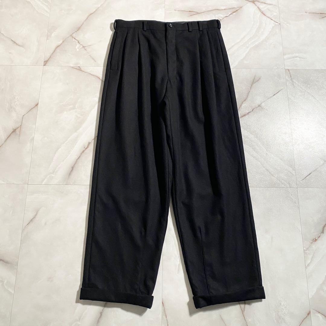 A18466 美品 パパス ウールフランネル2タックワイドスラックスパンツ 黒L