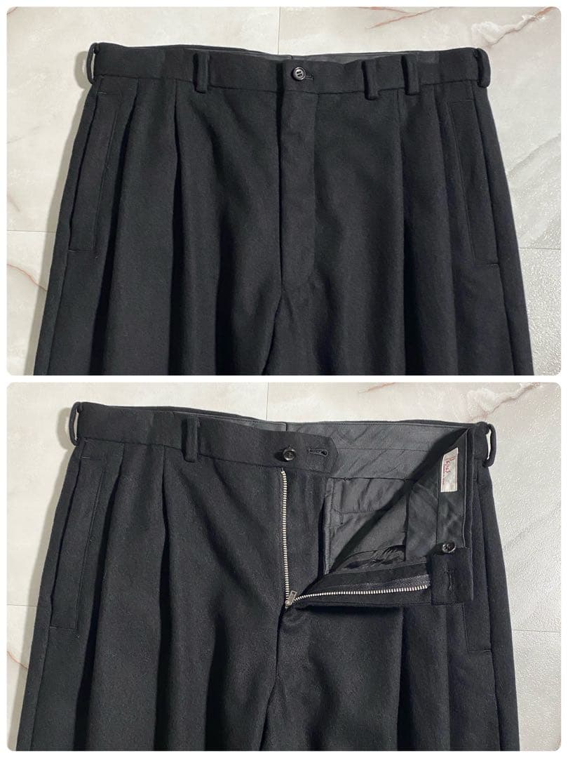 A18466 美品 パパス ウールフランネル2タックワイドスラックスパンツ 黒L