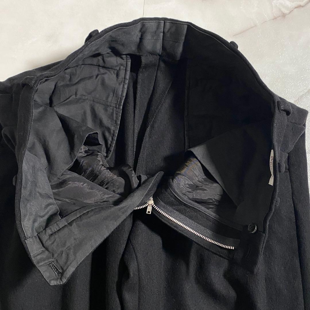 A18466 美品 パパス ウールフランネル2タックワイドスラックスパンツ 黒L
