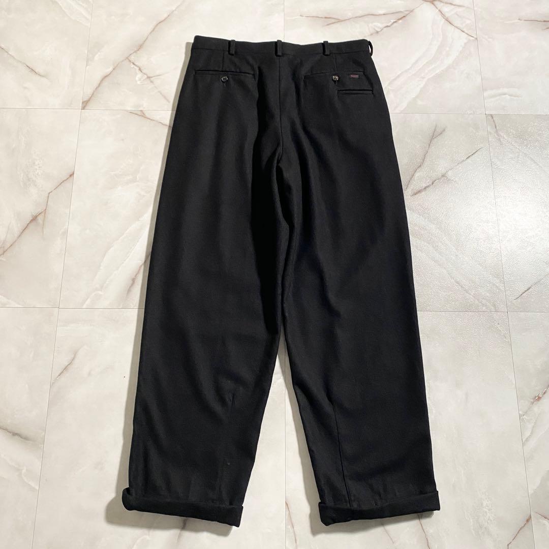 A18466 美品 パパス ウールフランネル2タックワイドスラックスパンツ 黒L