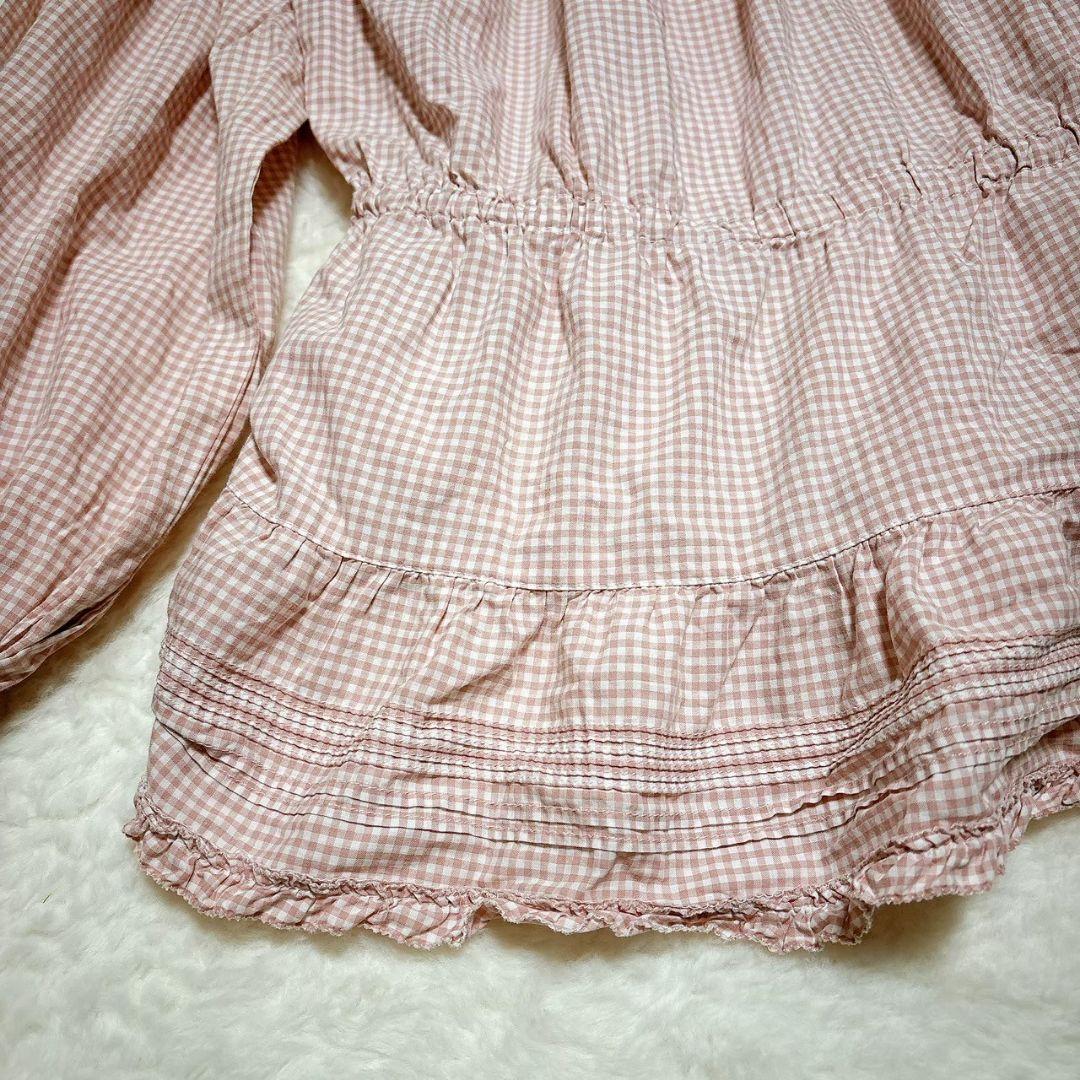 ピンクハウス　PINK HOUSE　ギンガムチェック　フリル　ブラウス　フード