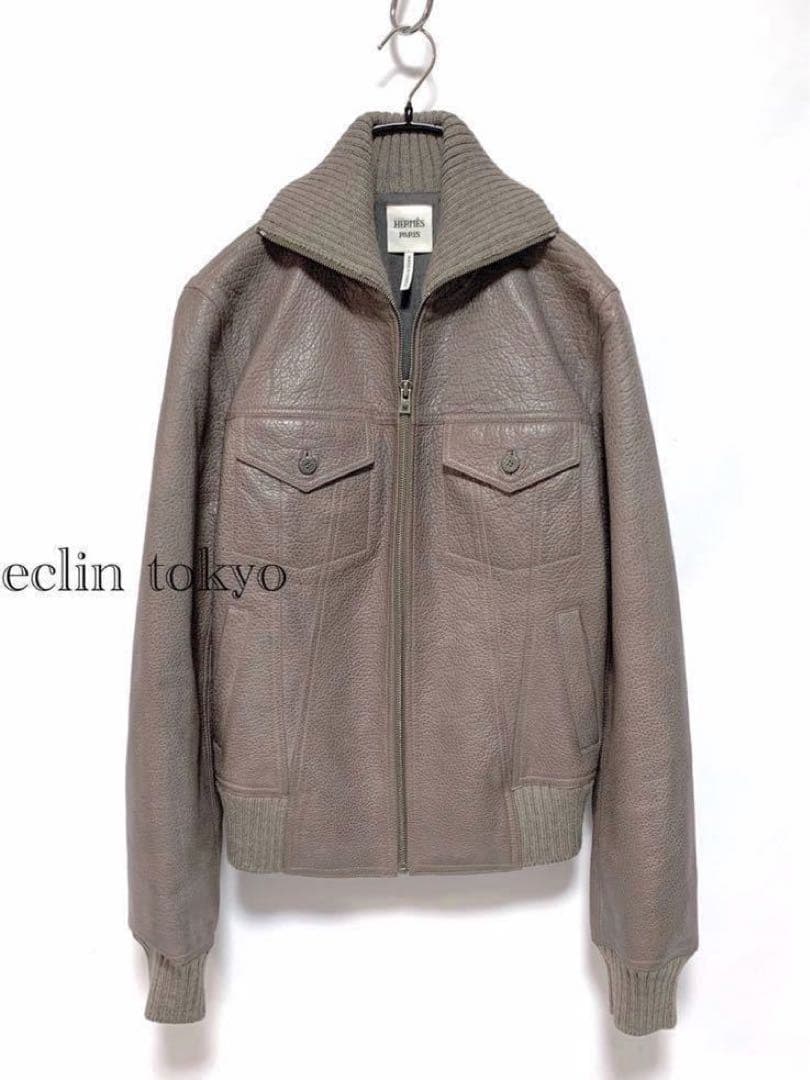 HERMES 《エトゥープ系》レザー ライダース ジャケット E2474
