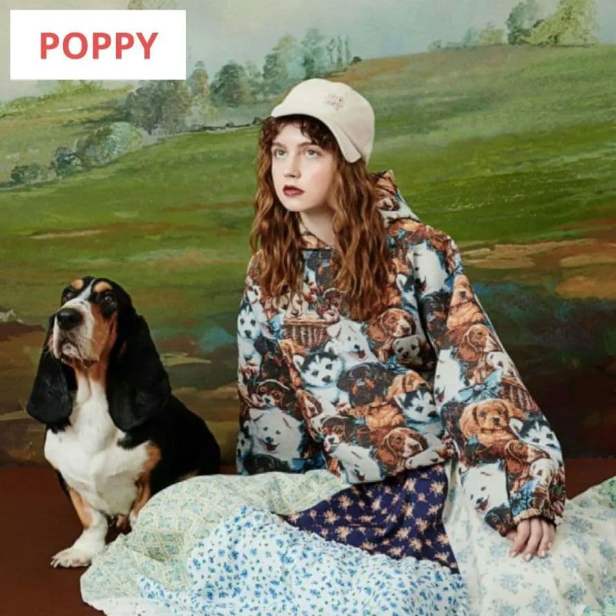 POPPY✳️あさぎーにょ メニードッグゴブランパーカー【F】プルオーバー