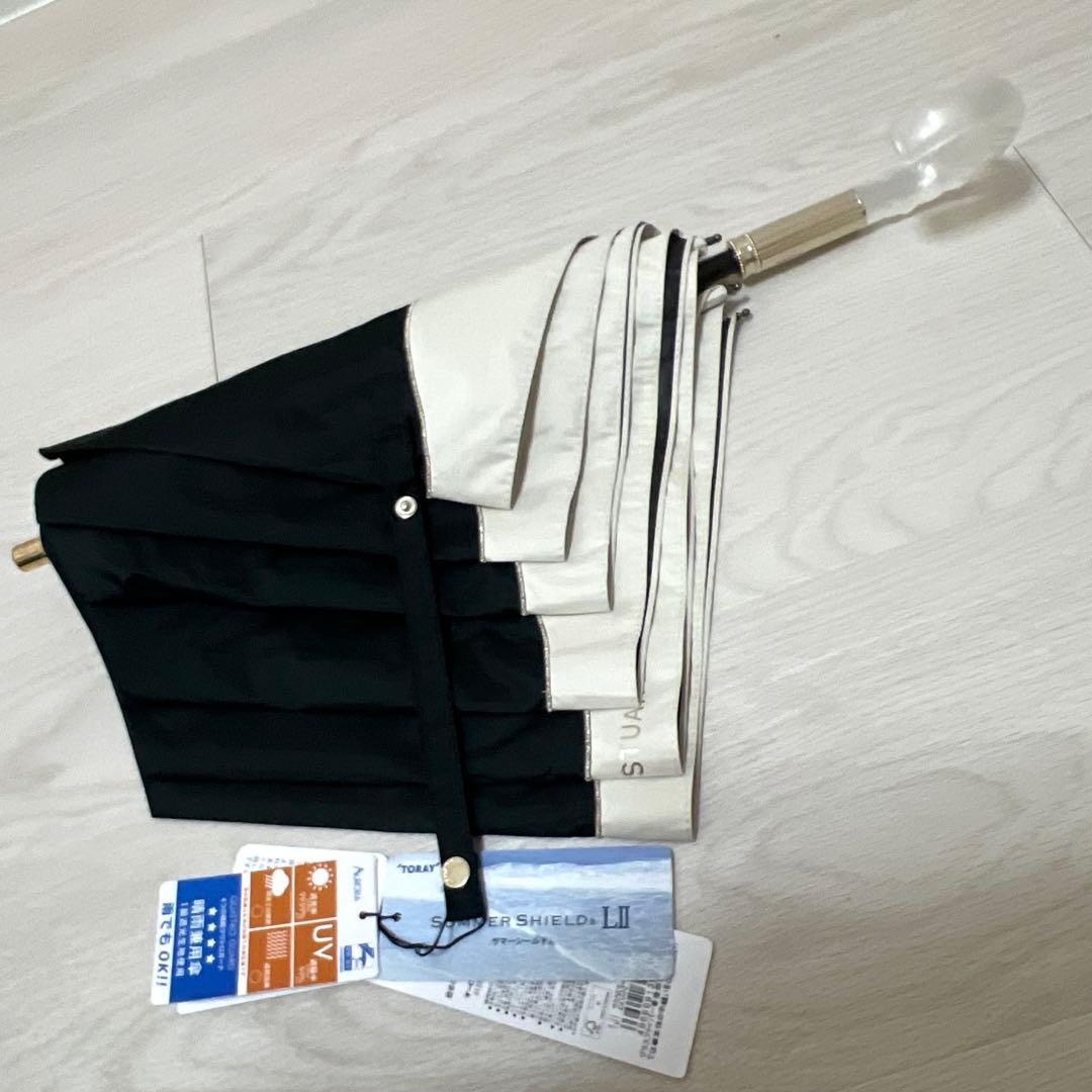 新品ジル スチュアート １級遮光 晴雨兼用 折りたたみ傘 軽量サマーシールド黒白