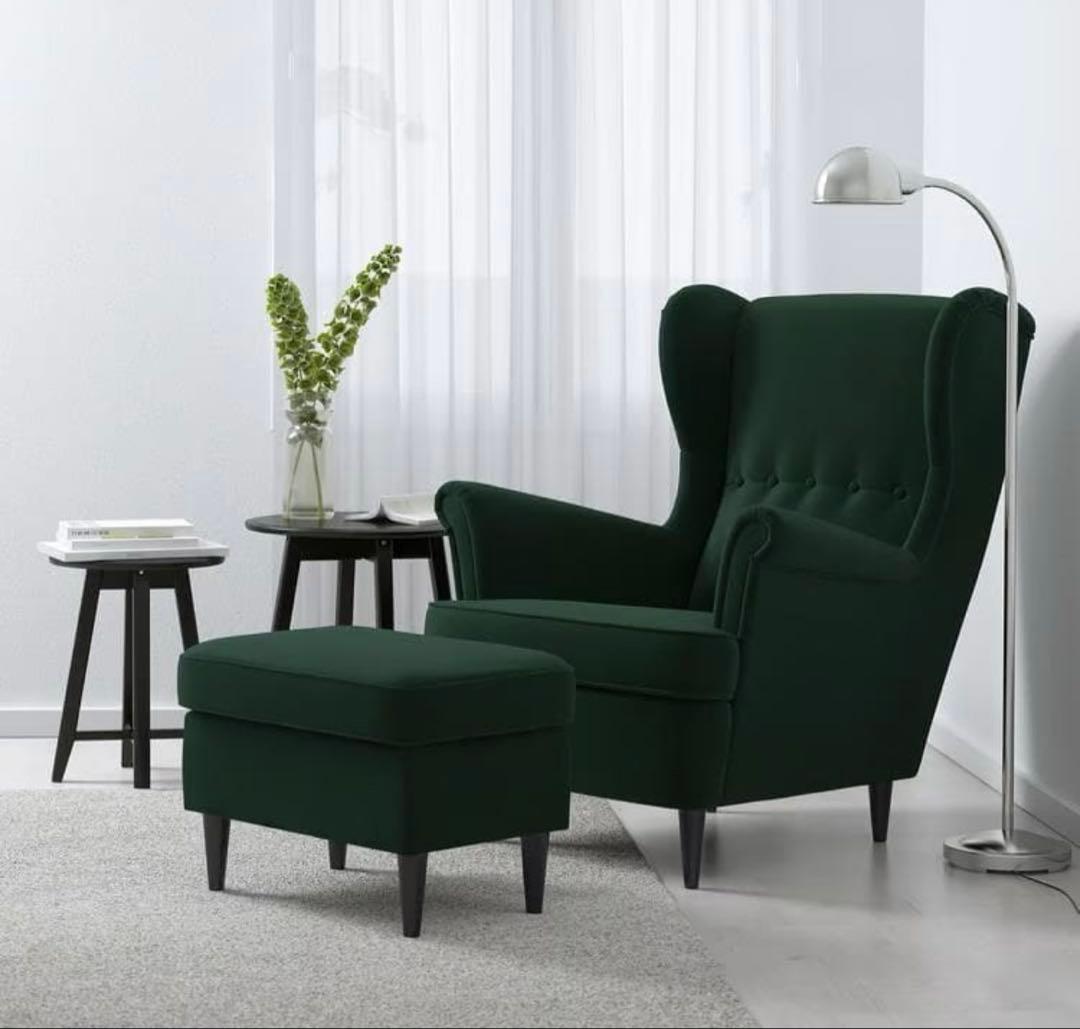 【IKEA ストランドモン アームチェア ＋ オットマン セット】グリーン
