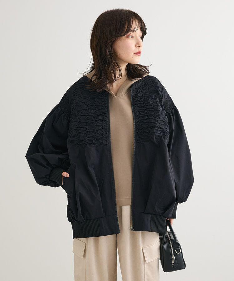 美品✨ ESCAR シャーリングブルゾン F ギャザー ブラックエスカー