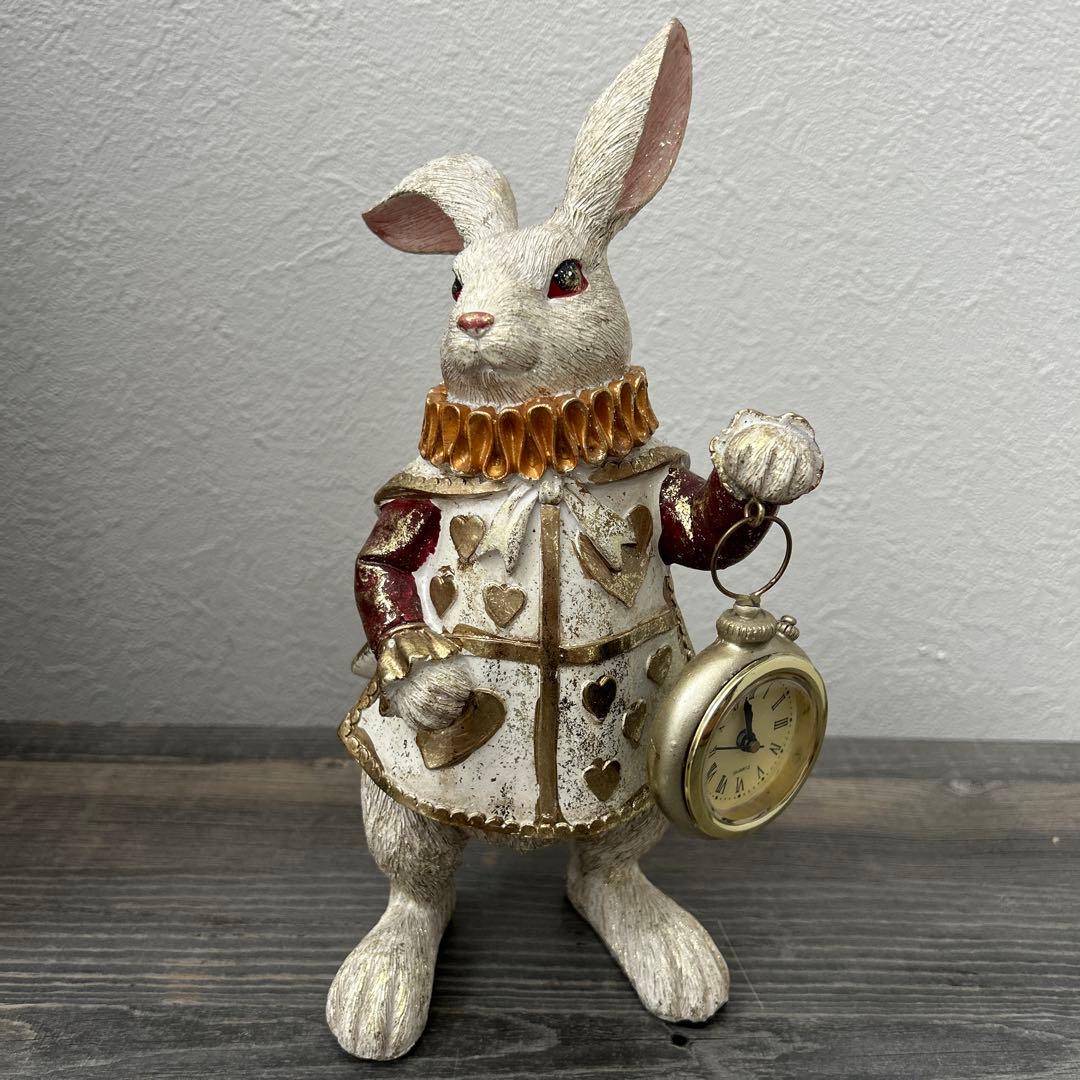 【とも】ウサギの置物 懐中時計付き　2体セット