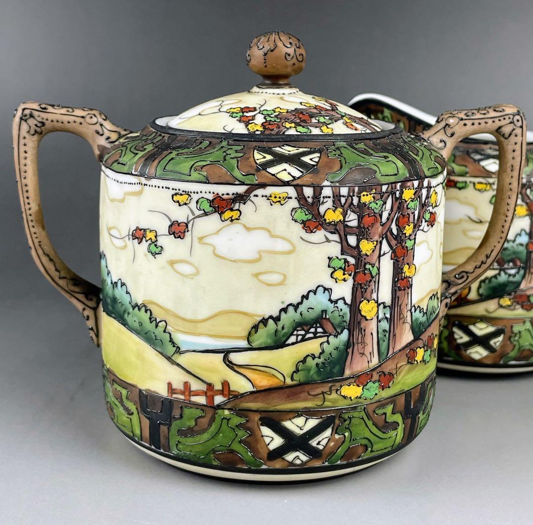 オールドノリタケ ウッドランド シュガーボウル クリーマー 一陳盛り 盛上げ