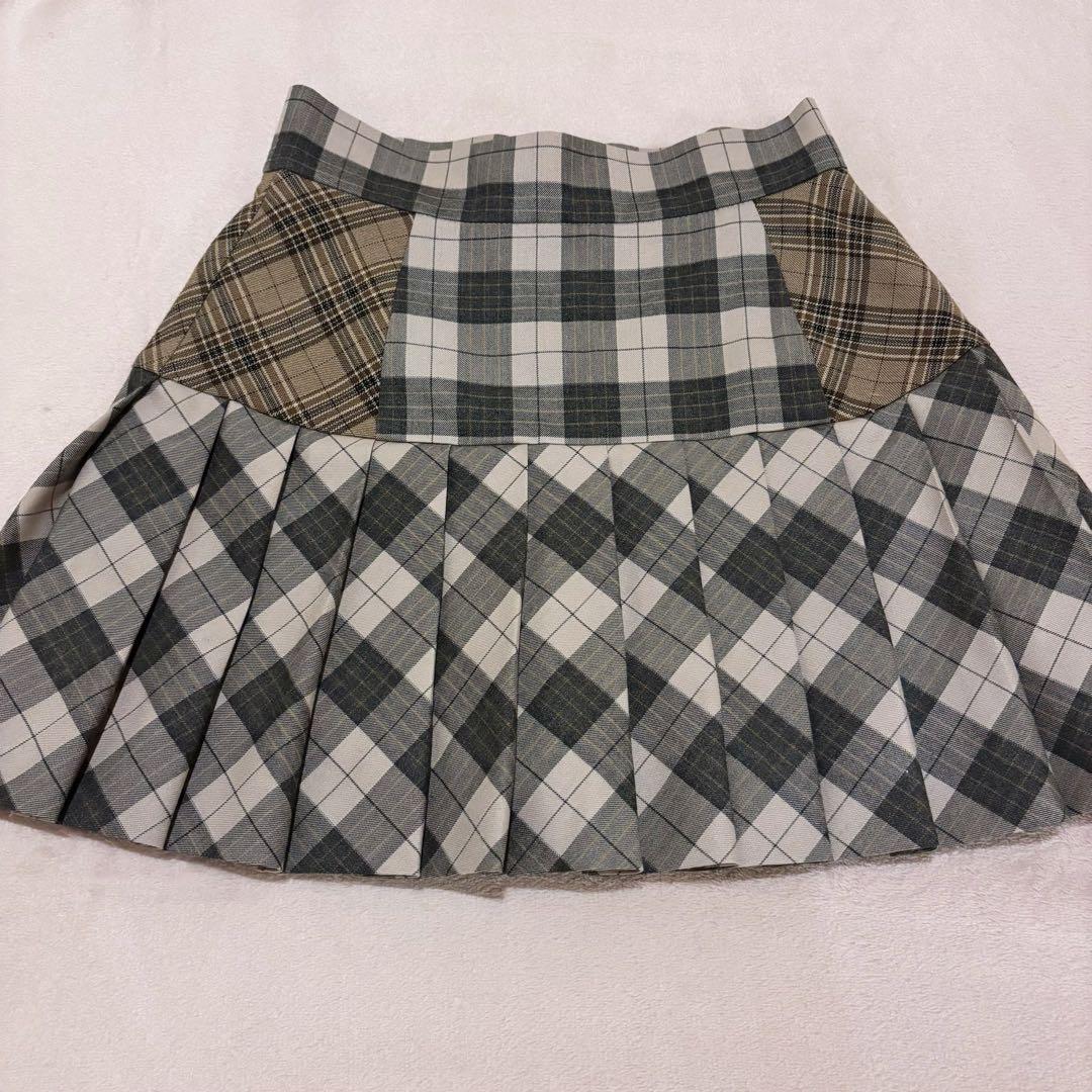 Coco check pleats skirt pink beige Sサイズ