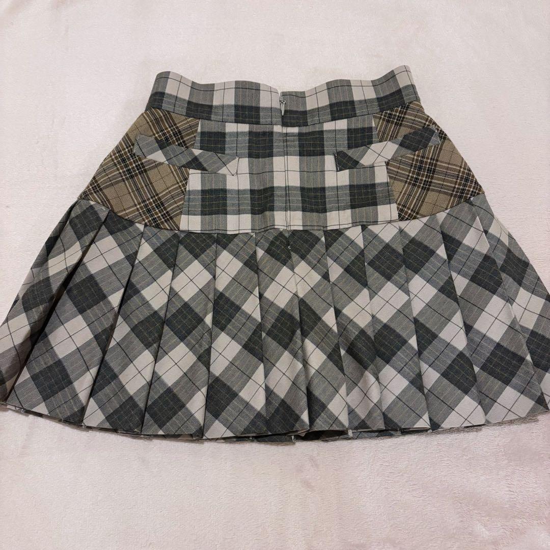 Coco check pleats skirt pink beige Sサイズ