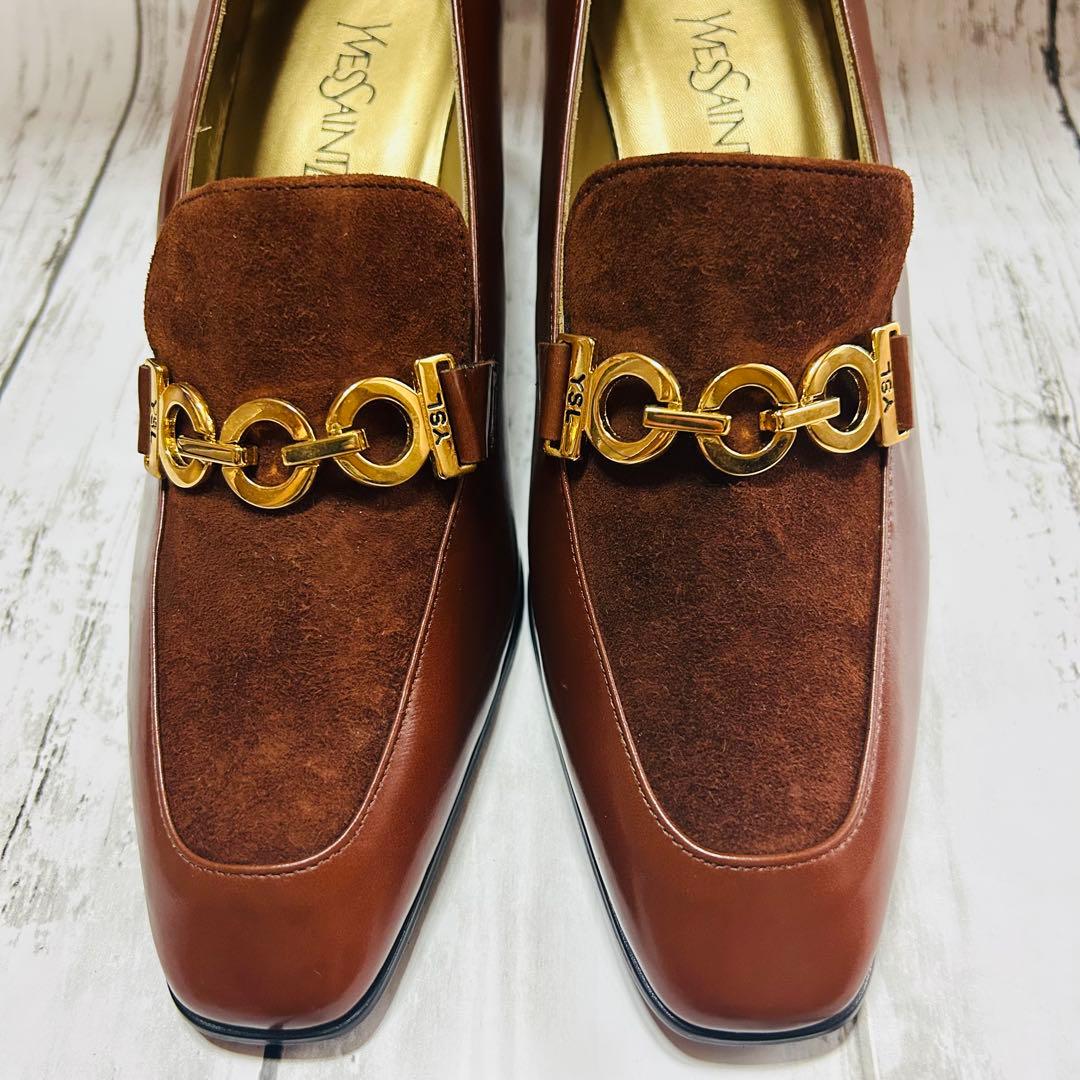 Yves Saint Laurent スエードとレザーブラウンローファー23㎝