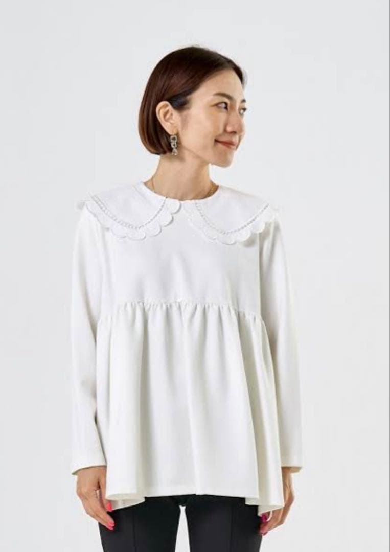 yori スカラップカラー ロングT ホワイト