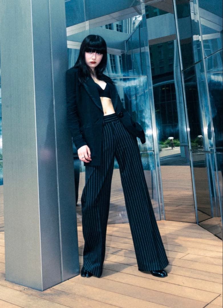 SHIKITARI STRIPE FLARE SLACKS 【BLACK】M