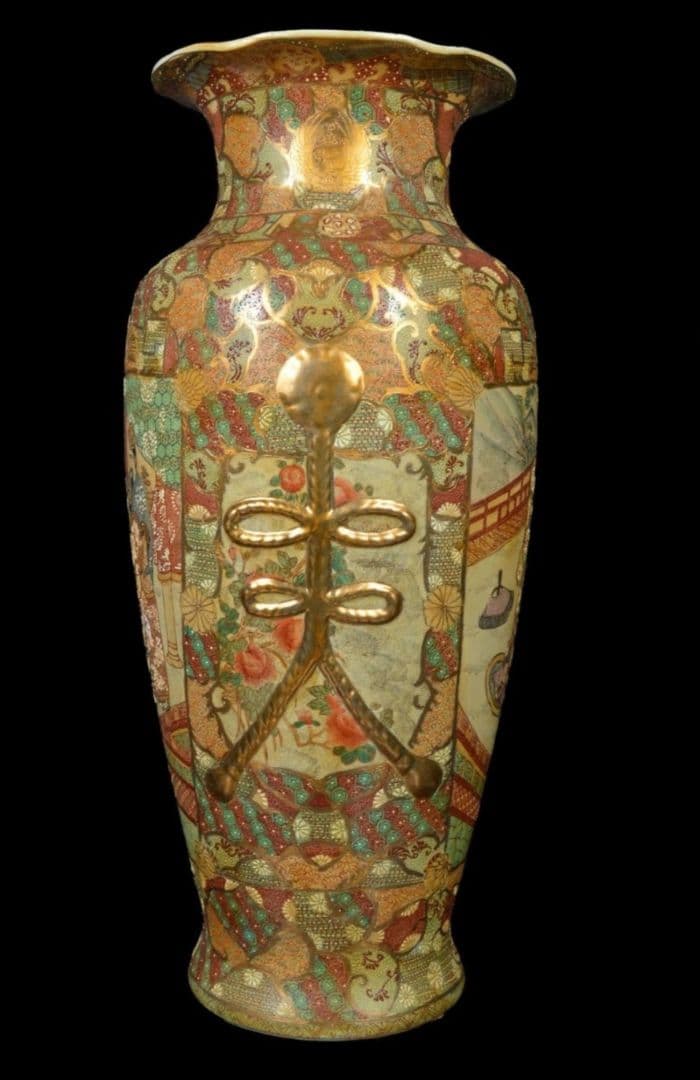 【大型96cm 美品】薩摩豪華絢爛 金襴手大名細密絵付 特大 花瓶 飾り壷 大壺