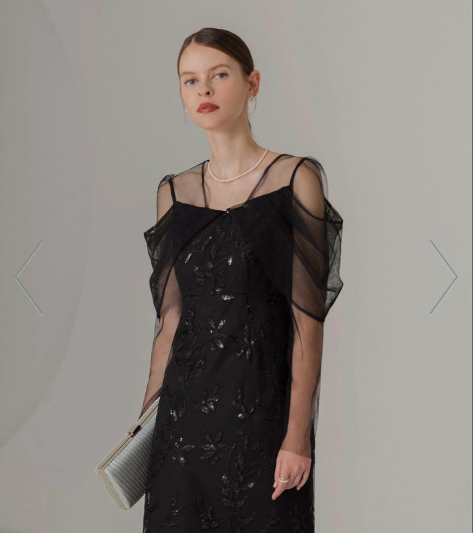 ブラック レース オフショルダードレス