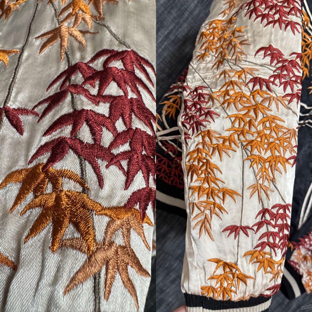 HANATABIGAKUDAN レーヨン　刺繍　骸骨　スカジャン　和柄　紅葉