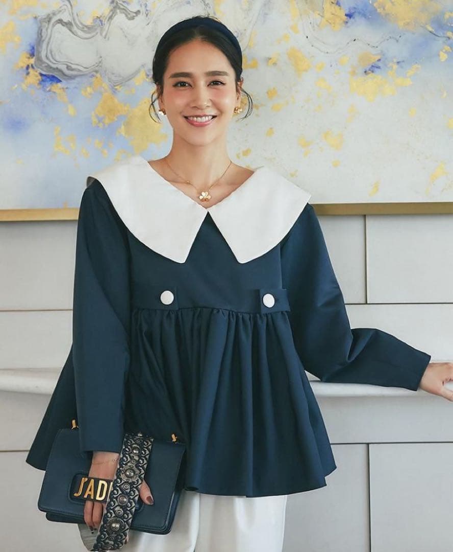 【SEVEN TEN】セブンテン ビッグカラーブラウス ネイビー