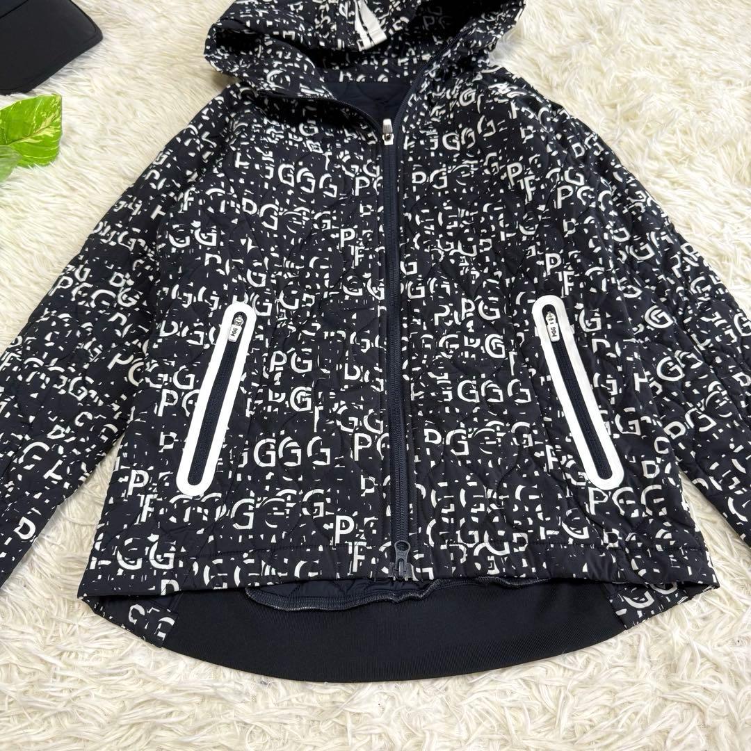 【PGG パーリーゲイツ】美品♡中綿ジャケット パーカー 総柄 ブラック 0