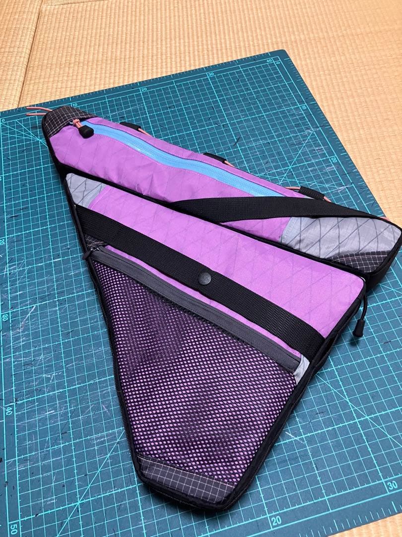 ハンドメイド　上下分割式フルフレームバッグ　X-PAC オリーブ　マルベリー