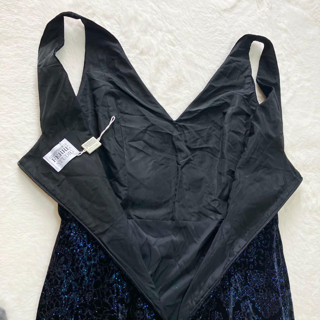 専用　イタリア製 ジャンフランコフィレ ロングドレス　ワンピース シルク　紺色