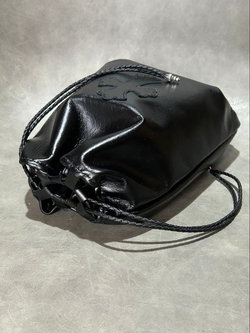 レザー巾着　クロスパッチ