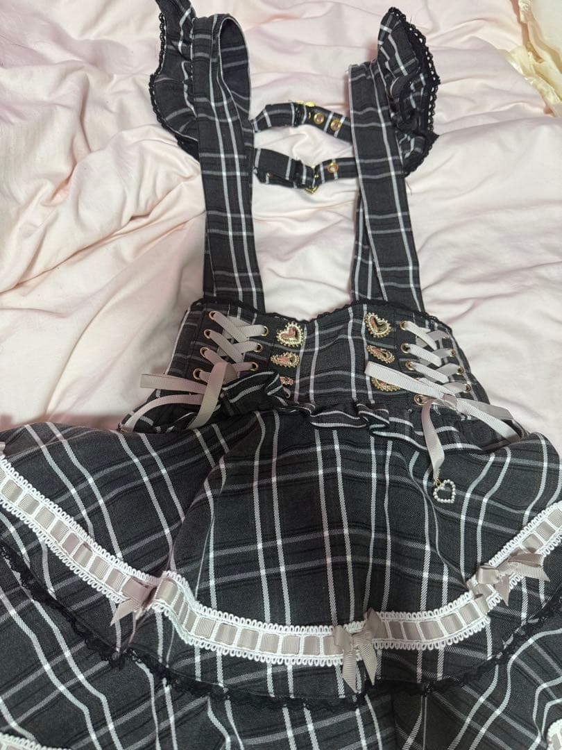 ゆかりLIZLISAはしごリボンチェックティアードスカパンブラックチェック