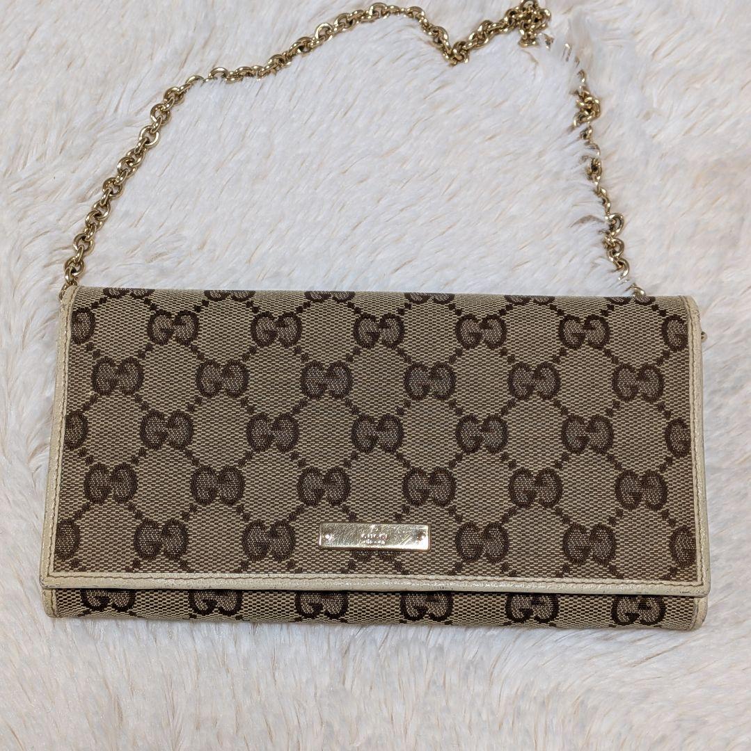 希少✨️グッチ 長財布 GGキャンバス チェーンウォレット ゴールド金具フラップ