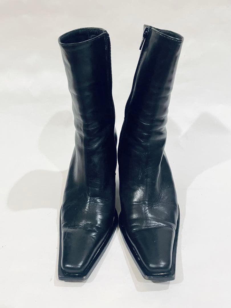 Ann demeulemeester レザー ブラック スクエアトゥブーツ